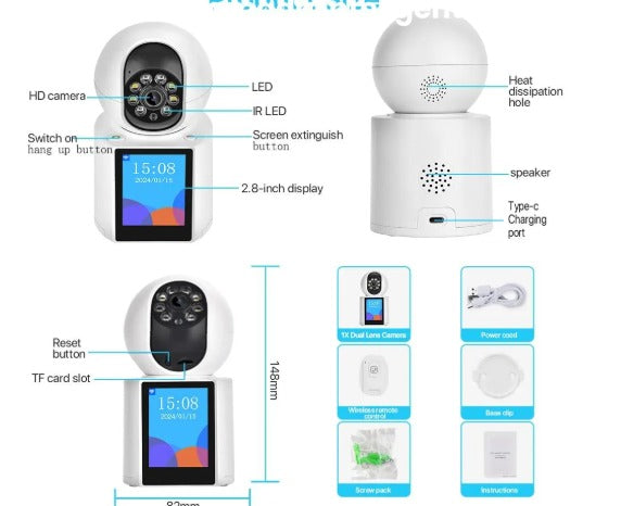 🔍 Cámara de Seguridad con Pantalla – Videollamadas y Protección en Tiempo Real 📸